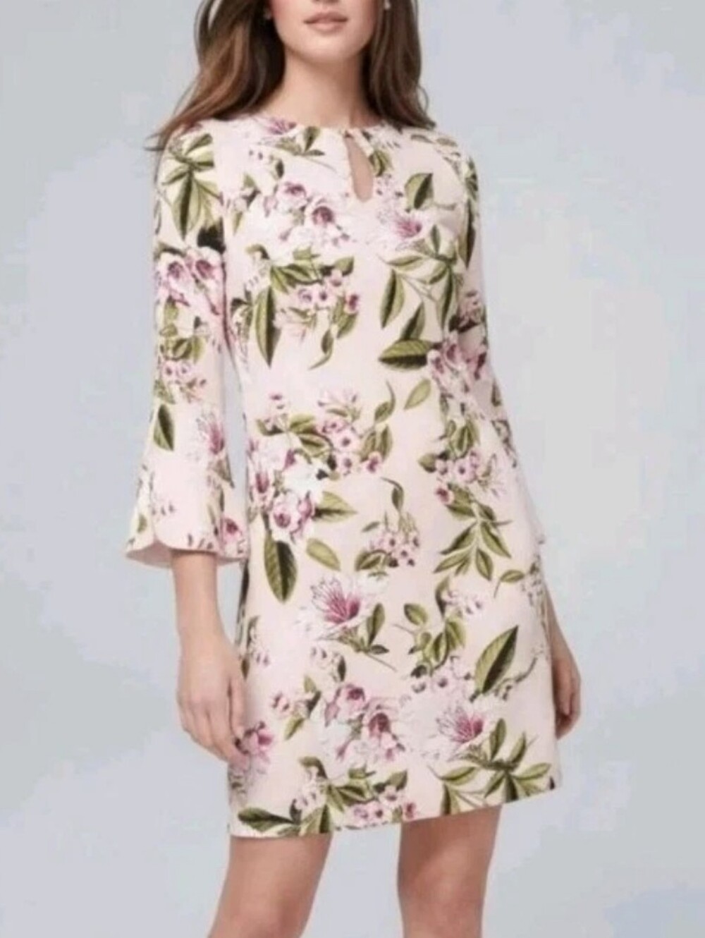 White House Black Market Pink Floral Bell Sleeve Dress 6 Garden Romantic Cottage